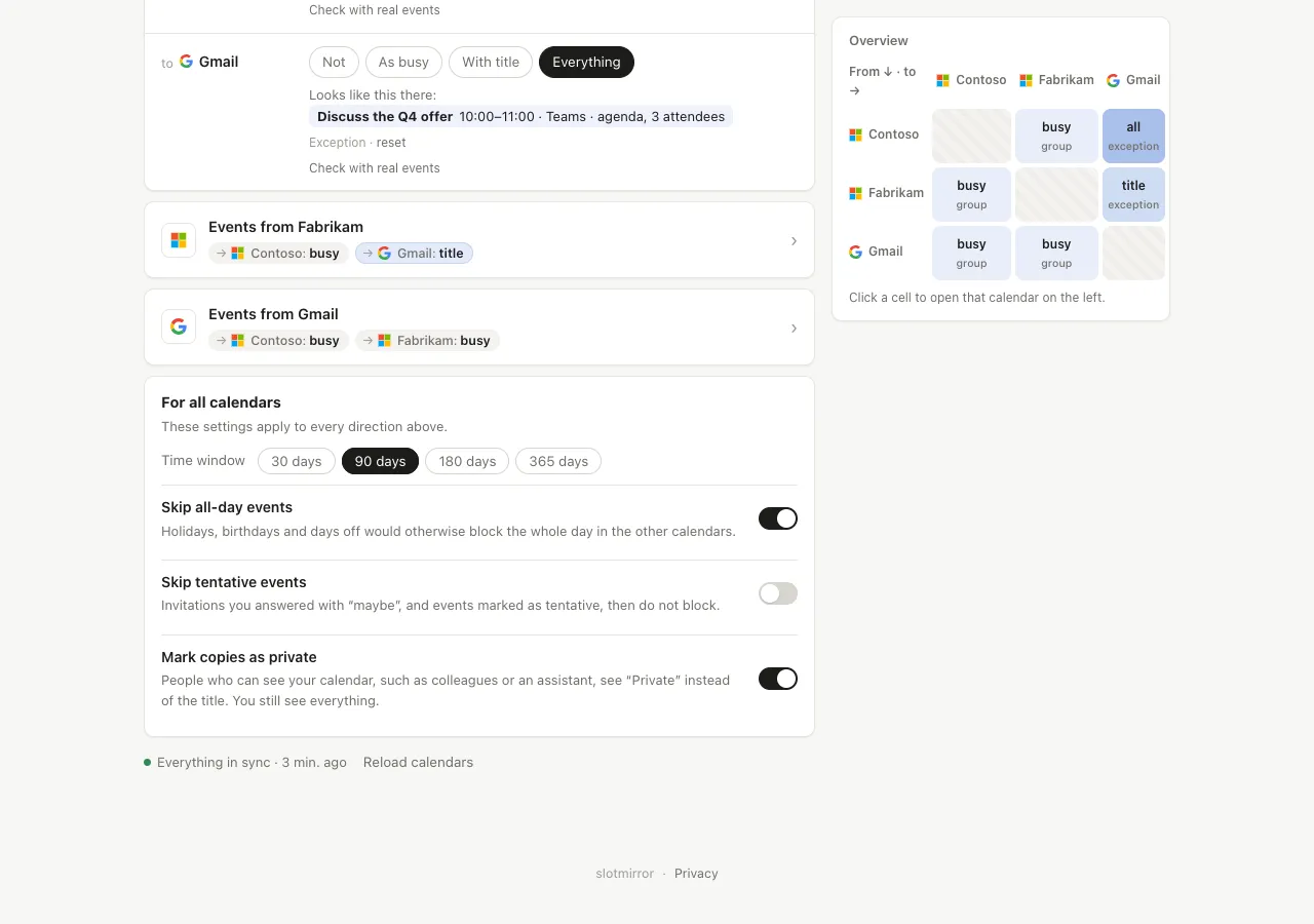 Sync settings for all calendars
